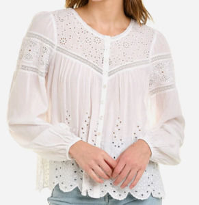 $365 Love Shack Fancy White Badyn Lace Blouse- Medium